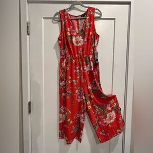 As U Wish Red Floral Capri Length Jumpsuit
